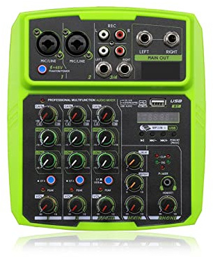 ljudkonsol, 4-kanals ljudmixergränssnitt Professionell studioinspelning Ljudkort Mixerkonsol Mikrofon 48V Fantommatning Ljud(Groen)