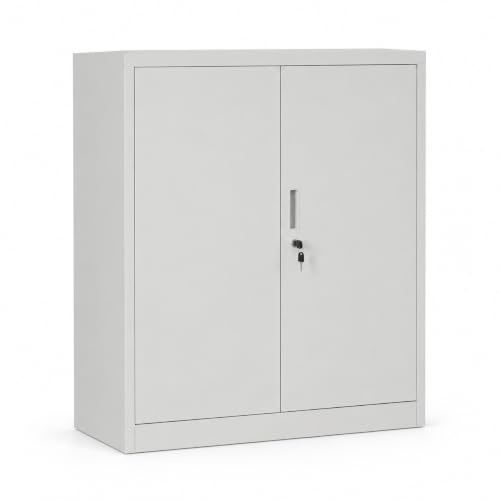 MMT Small Steel Cabinet, 2 Door 2 Shelf Lockable Filing Cabinet, Grey | Metal Storage Cupboard for Home, Office Documents, Files, Kitchen, Pantry & Garage, Multifunctional, Large storage