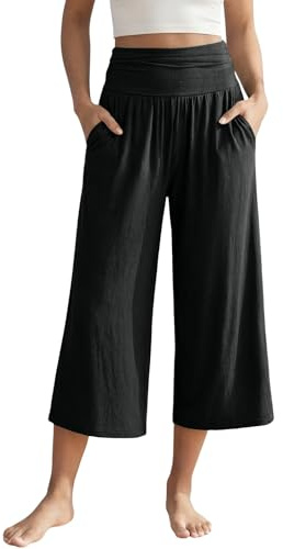 Pantacourt Femme Été en Coton et Lin Pantalon 3/4 Fluide Taille Haute