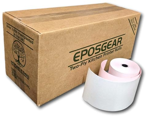 EPOSGEAR® (80 Rolls) 76mm x 76mm 76x76 Two (2) Ply Non-Thermal Paper Till Cash Register Machine Receipt Kitchen Printer Rolls (White/Pink)
