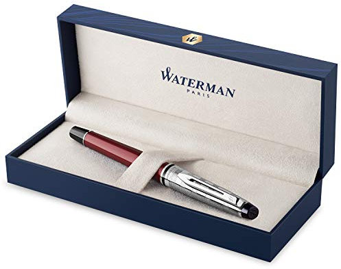 Waterman Expert Deluxe Rollerball Pen | Dark Red with Chiselled Cap | Fine Point | Black Ink | Gift Box