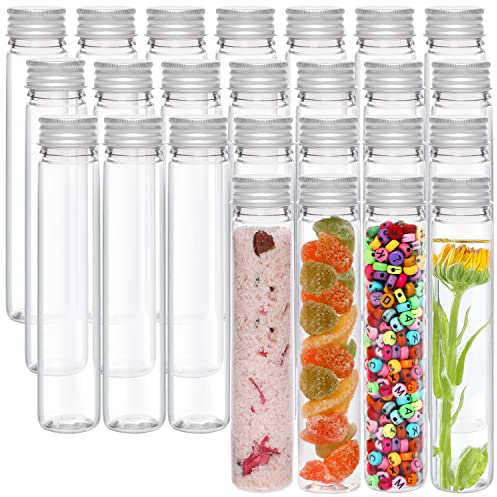 Kurtzy Dursichtiges Kunststoff-Reagenzglas mit Schraubverschluss & Reinigungsbürste (25 Stk) - 125 ml - Wiederverwendbare Reagenzgläser für Blumen, Süßigkeiten, Flüssigkeiten, Badesalz & Perlen