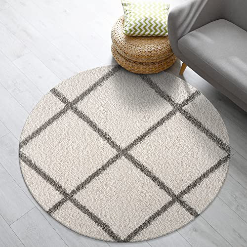 Impression Teppich Weicher Flächenteppich, Luxus Muster Teppich, Hochwertiger Schlafzimmerteppich, Wohnzimmerteppich, Küche - Creme, Größe:200 cm Rund