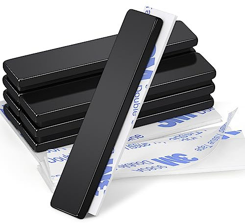 Wukong 50×10×3mm Calamite Potenti Magnete Nero, 8 Pezzi Magneti Neodimio Calamite Adesive, Magneti Rettangolari per Cucine, Uffici e Magazzini