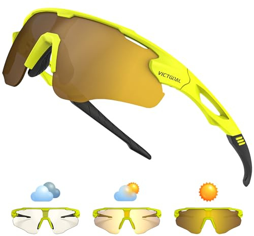 VICTGOAL Cycling Glasses Photochromic Sunglasses for Men Women TR90 Frame Glasses with UV Protection MTB Glasses for Cycling (Yellow), Large