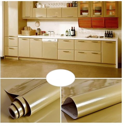 Sticky Back Plastic Old Cabinet Renovation Sticker Kitchen Stove Tabletop Oil Proof Film Self Adhesive Waterproof Solid Color Bright Paint Wallpaper (Color : Champagne, Size : 8mx40cm)