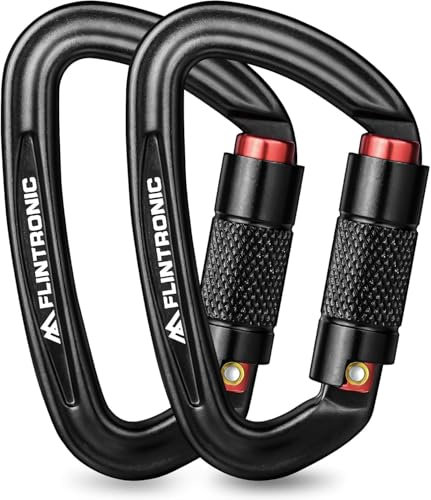 flintronic Karabiner mit Schraubverschluss, 2PCS 25KN Karabinerhaken Schraubverschluss, Karabiner mit 2500kg Belastbarkeit Schwerlast, für Hängematten, Camping, Wandern, Rucksack (Schwarz)