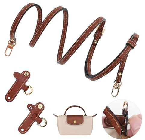 Schultergurt für Longchamp Mini Tasche Damen,Doppelseitiges Leder Cognac Schulterriemen,Einstellbarer No-Punch Taschengurt für Long Champ Henkel,Strap (Breite des Schultergurtes 0,9cm)
