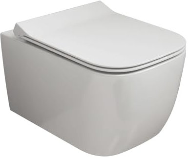 Inodoro colgante rectangular suspendido, sin bordes, fácil limpieza mediante nanorevestimiento, inodoro de pared con asiento de cierre suave, 49,5 cm