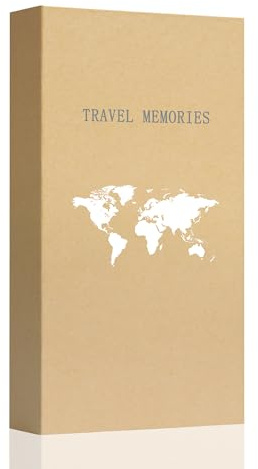 Tslespcx Travel Photo Album 4x6 300 Photos 3 Pictures Per Page, 300 Pockets, Refined Kraft Paper Cover Vacation Photo Album Travel Design World Map Adventure
