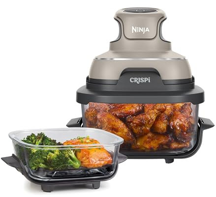 Ninja CRISPi Friteuse sans huile portable, 3,8L, 4-en-1 : Frire sans huile, Rôtir, Garder au chaud, Recroustiller, Design compact, 2 récipients avec couvercles, 1 700 W, Pierre FN101EUST