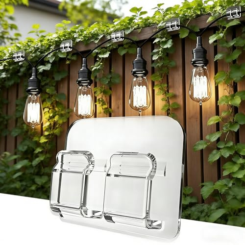 AFFAVON 40 Pack Large Outdoor String Light Hooks - Reusable & Waterproof Adhesive Clips for Patio & Garden - Damage-Free, Clear Wire Holders for Christmas Garland, Decoration & Cable Management