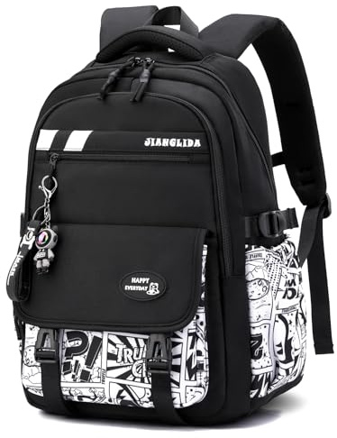 Tanou Cartable College Garcon, Sac d'école Imprimé Graffiti, 10 à 18 ans | Grand Sac a Dos Scolaire pour Garçons Adolescents Décontracté Imperméable, Noir