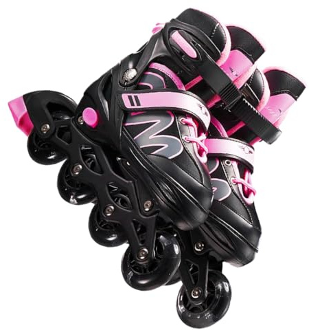 ALCXAZS Hommes réglables Patins à Roues alignées Adulte Fitness Skate Enfants Patins à roulettes Flash Chaussures de Patinage pour garçons débutants, Rose/S