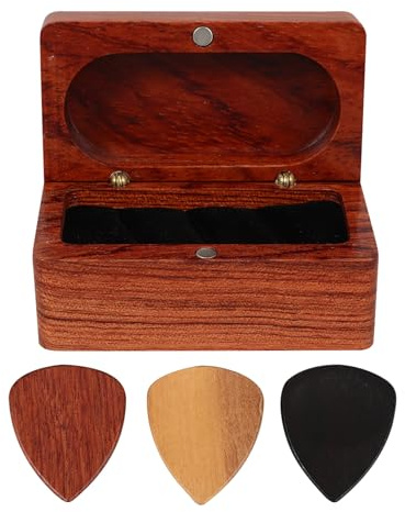 PAMINGONO Caja de Madera para Púas de Guitarra Soporte de Plectro de Madera Maciza con Tapa Organizador Estable para Accesorios de Instrumentos para Guitarristas y Regalos