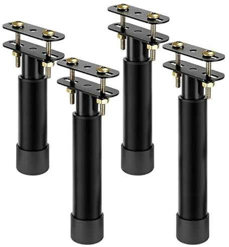LUPATDY Gambe del Letto Regolabili in Altezza 8-12 cm, 4 Pezzi, Set di Rinforzo per Travi Centrali e Rete a Doghe, Robusti Piedini di Supporto per Telaio del Letto (Nero Antiscivolo)