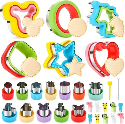 30 piezas cortadores de pan y verduras para niños, cortadores de galletas con picos de comida, sándwich vegetales y frutas para sándwiches y galletas se utilizan