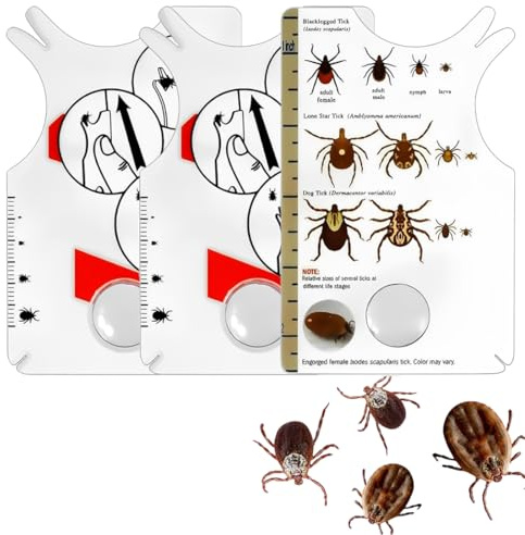 BCHKO Lot de 3 Cartes à tiques avec loupe intégrée, Outil Portable pour Le Retrait des tiques, Les Chiens, Les Chats et Autres Animaux domestiques, élimination Rapide et sans Produits Chimiques