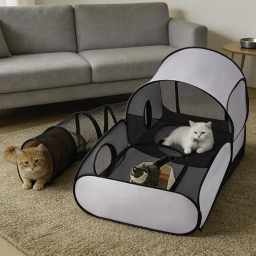 Corralito plegable para gatos con envolvente, tienda de campaña para gatos para interiores y exteriores, corralito portátil para mascotas con de transporte y lados transpirables