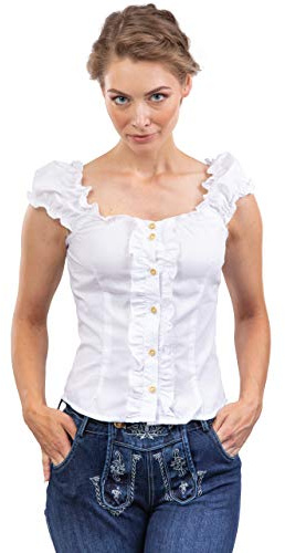 Traditional German Blouse - Elegant Oktoberfest Blouse with Back Lacing Carmen (US:8 (EU40)) White
