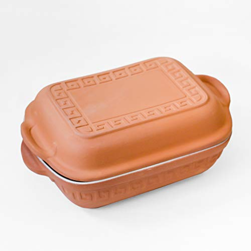 Terrastone Bräter 2tlg. Unter + Oberteil terrakotta Innenglasur weiß 36x25x16