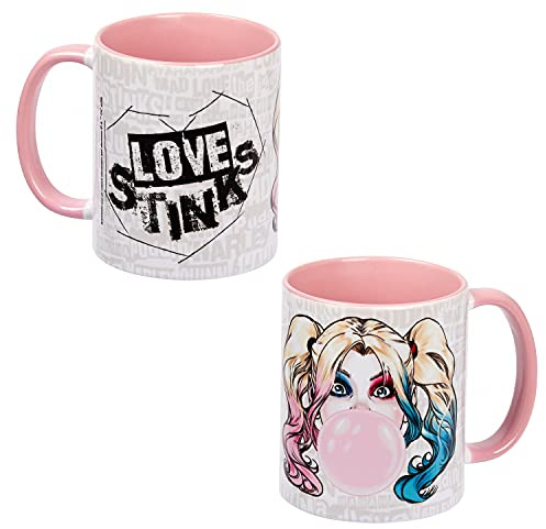 DC Comics Tasse Batman - Harley Quinn - Love Stinks Kaffeetasse Becher Kaffeebecher aus Keramik Rosa 320 ml