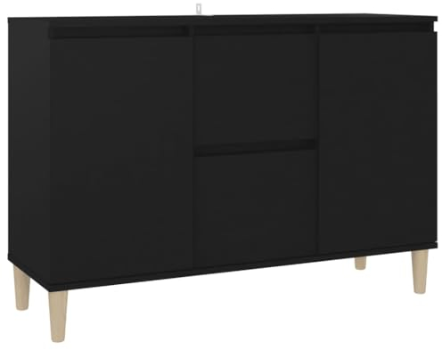 vidaXL Buffet, Armoire avec 2 Tiroirs et 2 Portes, Meuble de Rangement, Organisateur de Salle de Séjour, Scandinave, Noir Bois d'Ingénierie