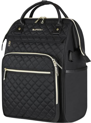 EMPSIGN Rucksack Damen Laptop Rucksack mit Laptopfach 17 Zoll Schulrucksack Teenager Backpack Women Elegant Tagesrucksack Arbeitstasche Lehrertasche Reiserucksack für Uni Büro, Schwarz