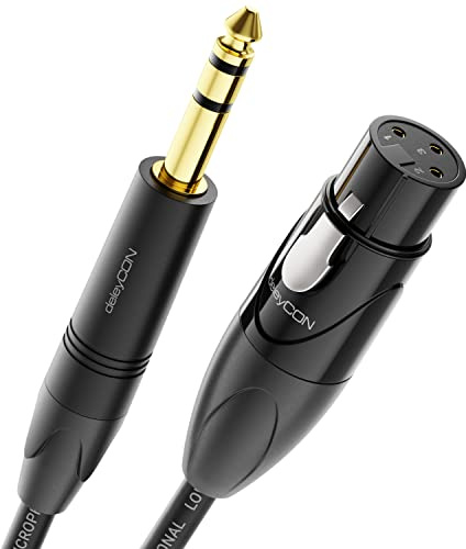 deleyCON 2m XLR till 6,35mm Jack Stereo - Mikrofonkabel Ljudadapterkabel AUX - Studiokvalitet - Tillverkad av ren OFC-Koppar (AWG24) XLR Hona till Jack 6,35mm Hane - Metalllås