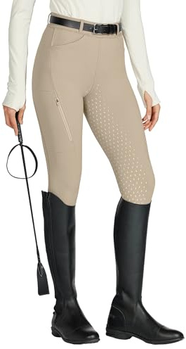 Willit Women's Horse Riding Pants Full Seat Silicone Equestrian Breeches Horseback Schooling Tights Zipper Pockets Khaki L