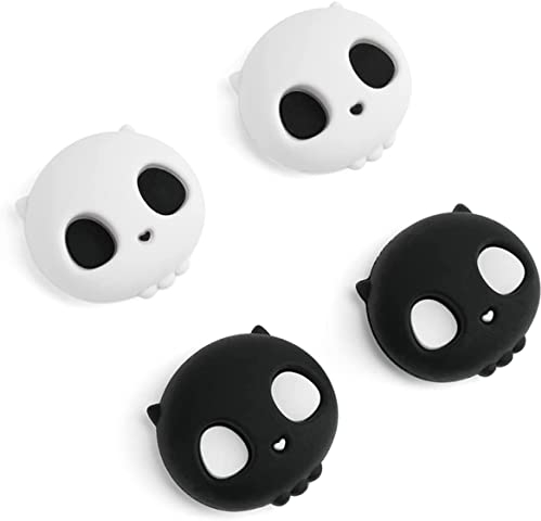 GeekShare Cute Silicone Joycon Thumb Grip Caps, Joystick Cover Compatible with Nintendo Switch/OLED/Switch Lite,4PCS - Skull (Black & White)