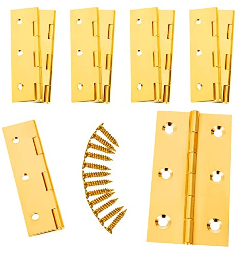 LOLYSIC 10Pcs Brass Hinges, 75mm (3 Inch) x 40mm Door Hinges with Screws, Polished Brass Butt Hinge for Cabinet Cupboard Wood Boxes Window Furniture External Internal Doors, Gold