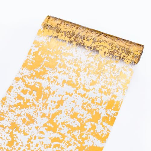 Sevenpers 5M x 28cm Christmas Glitter Gold Table Runner for Gift Floral Wrapping DIY, Birthday Party, Wedding and Banquet, Festive Table Runner Decorations