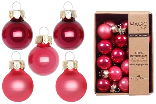 Weihnachtskugeln Glas 2cm 25 Stück - matt & glänzend - Mini Christbaumkugeln Weihnachtsbaumkugeln für Weihnachten - Christbaumschmuck & Weihnachtsbaumschmuck Beere Rosa Mix - Gentle Pink