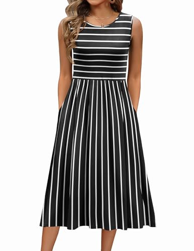 Zeagoo Vestito Donna Estivo Senza Maniche Scollo Rotondo Abito con Tasche | Casual Elegante Floreale A-Line Vestiti S-XXL