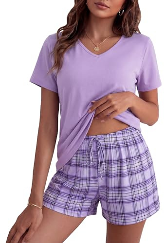 Bresdk Women's Pyjamas Set Short Sleeve Pjs Cotton Summer Homewear Two Piece Soft Sleepwear