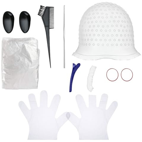 Kit de bonnet à mèches en silicone avec aiguille et trous, réutilisable, bonnet à mèches souple et élastique, avec 7 outils de coloration pour la maison, salon de coiffure