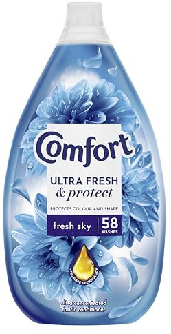 Comfort Ultra Fresh & Protect Fresh Sky Fabric Conditioner softener with Pro-Fibre Technology Protects Colour and Shape 58 washes (870 ml)