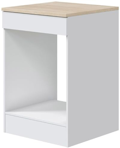 PEGANE - Meuble Bas de Cuisine avec Plan de Travail pour Four Coloris Blanc Brillant/Chêne Canadien - Hauteur 90 x Longueur 60 x Profondeur 60 cm