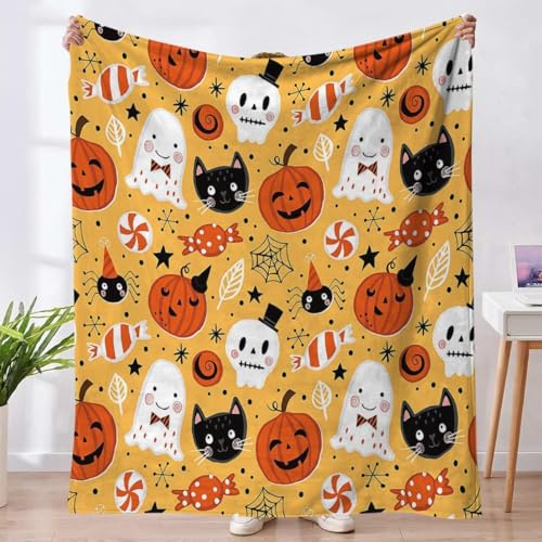 FCXVXCL Manta de Halloween,Manta de Franela de Halloween Murciélagos Calabazas Calavera Mantas Suave de Franela Mullida Decoración Regalo para Sofá Cama 100x150cm
