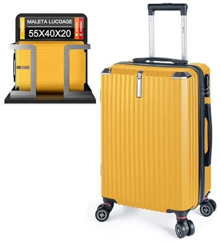 Artebeads Maleta de Cabina 55x35x23 cm, Maleta de Mano Rígida PP con Ruedas 360° Desmontables, Gancho Lateral Práctico y Cierre de Combinación, Ligera y Resistente, Amarillo