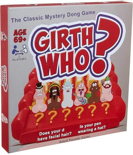 Girth Who? Guess Huge? Adult Party Board Game, Classic Mystery Guessing Game, 2 Players, with Character Cards and Game Boards