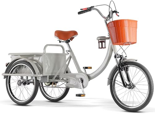 LSQXSS Tricycle Cargo avec Cabine arrière, vélo à 3 Roues avec Roues de 20 Pouces, Tricycle Adulte avec Double freinage, pour Les Loisirs, Le Shopping,Suspension Avant