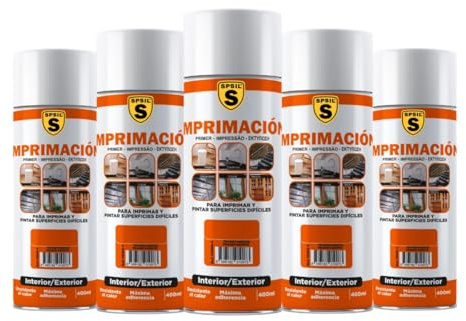 SPSIL Imprimación Universal Spray Trasparente 400ml (pack of 5),Imprimante Multisuperficie para Plástico,Cerámica,Metal,Vidrio y Madera,Fijación Intensa,Preparación Profesional para Pintado