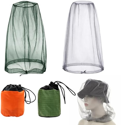 2 PCS Mosquito Head Net, Mosquito Net, Mosquito Head Protecting Net with Storage Bag, Head Mesh Net Hat Midge Net for Hiking Camping Fishing Bug Bee Keeper Gardening, Green