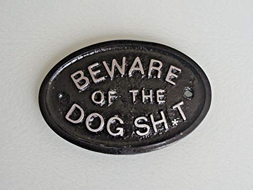 SILVER Beware Of The Dog Shit Wall Plaque in Black With Raised Silver Lettering