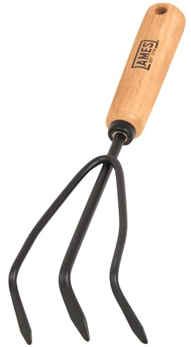 AMES 2446300 Tempered Steel Hand Cultivator with Wood Handle, 11-Inch, Brown