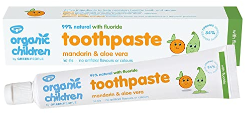 Green People Organic Children Mandarin and Aloe Vera Fluoride Toothpaste, 50 ml | Natural and Organic Toothpaste