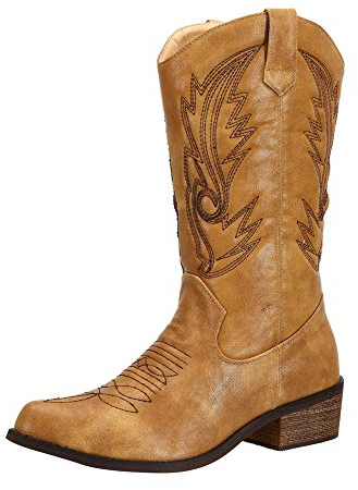 SheSole Damen Hohe Cowboystiefel mit Blockabsatz, Klassische Winter Westernstiefel für Damen Bräunen 41