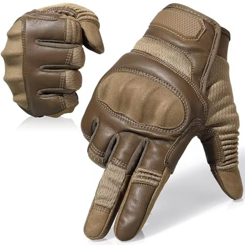 AXBXCX Motorcycles Gloves for Men Airsoft Paintball Motorbike Hunting Full Finger Touch Screen Gloves Brown S